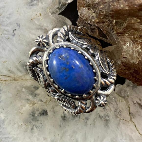 Carolyn Pollack Sterling Silver Oval Denim Lapis Decorated Ring For Women - Picture 1 of 10